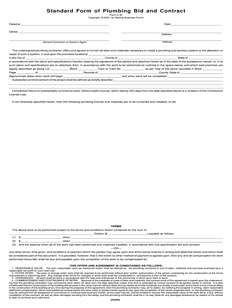 Plumbing Contract Template  Fill Online, Printable pertaining to Plumbing Proposal Template Free