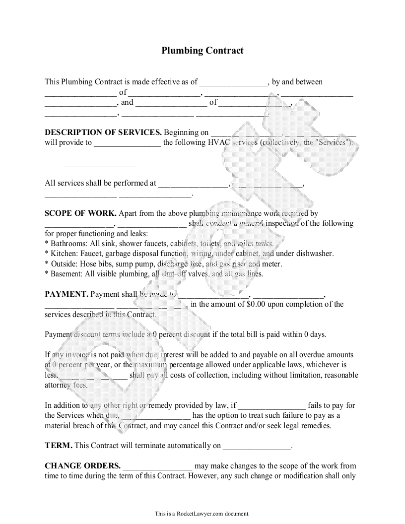 Plumbing Contract Template  Independent Contractor for Plumbing Proposal Template Free