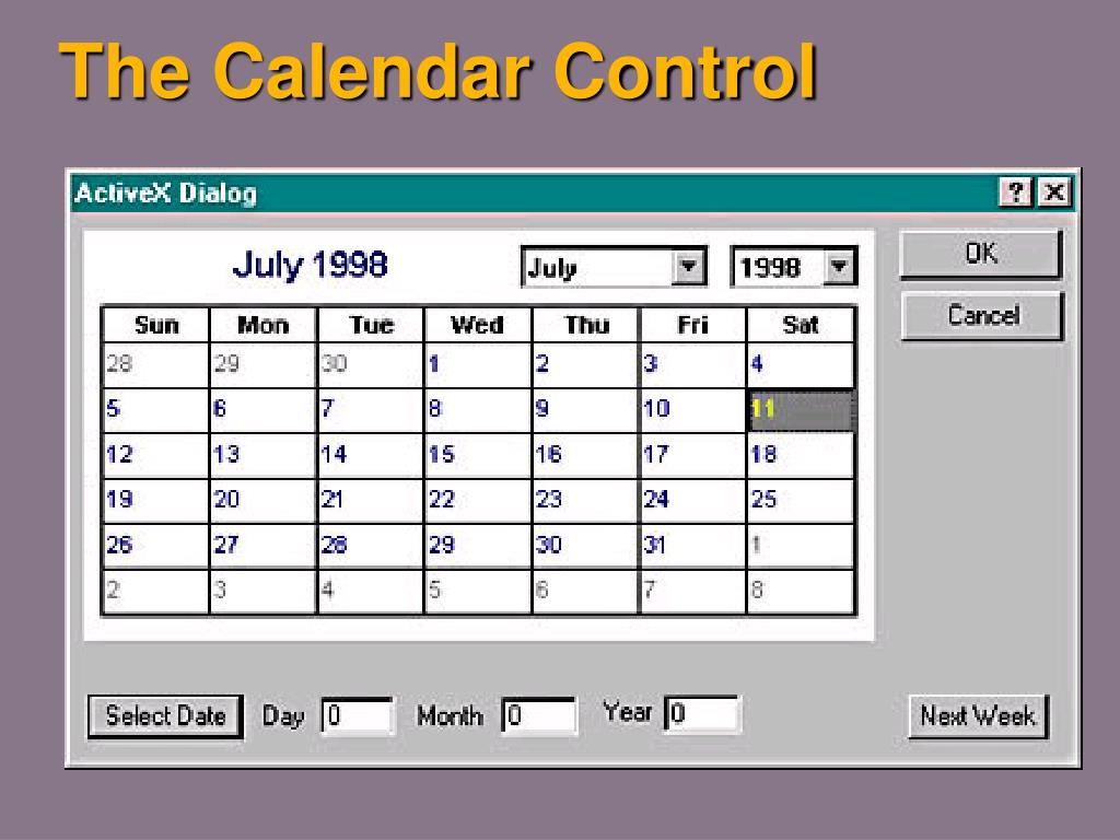 Ppt  Activex Controls Powerpoint Presentation, Free throughout Vb6 Calendar Control