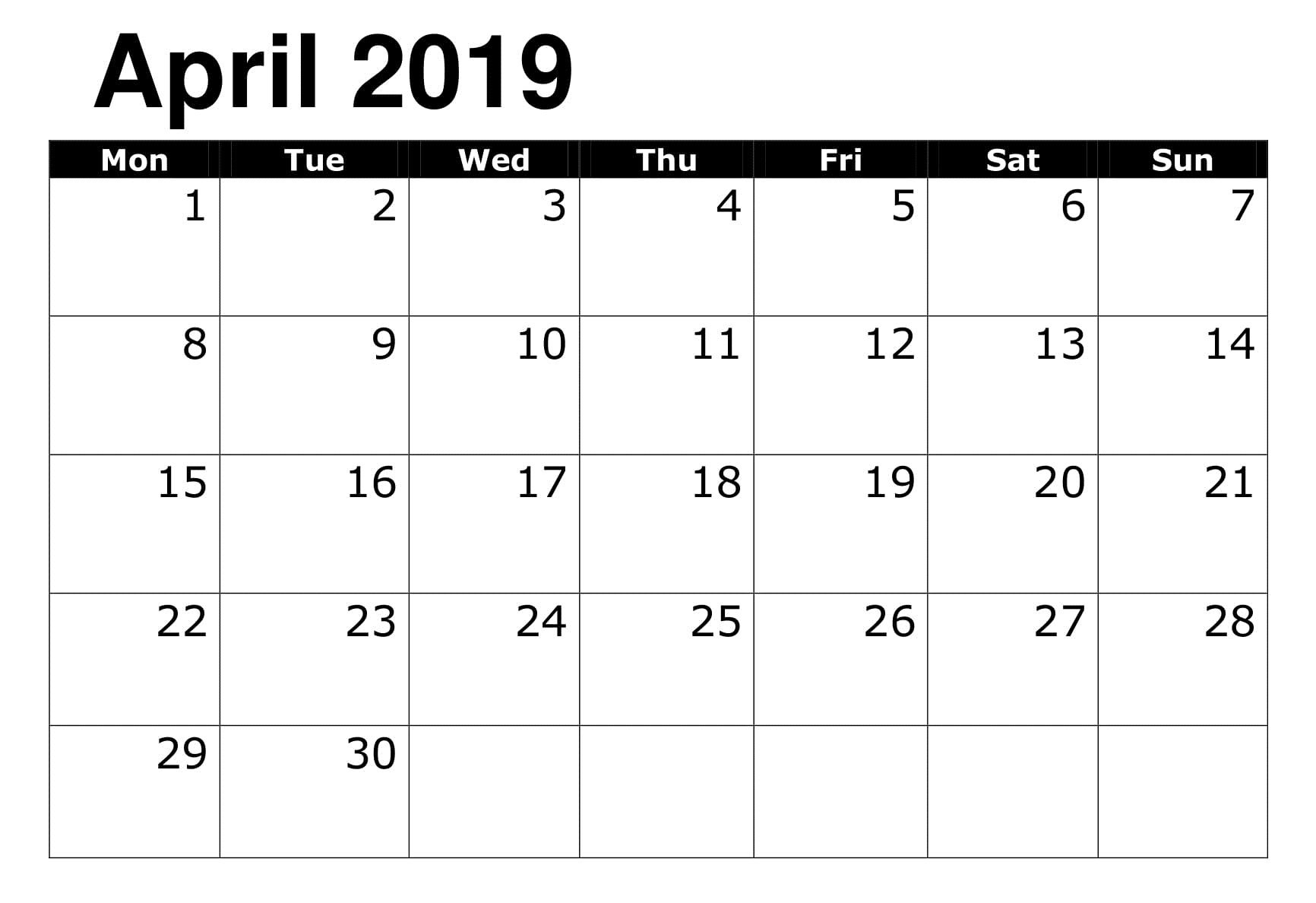 Printable 2019 Calendar Editable April | 2019 Calendar with Google Calendar Printable Template