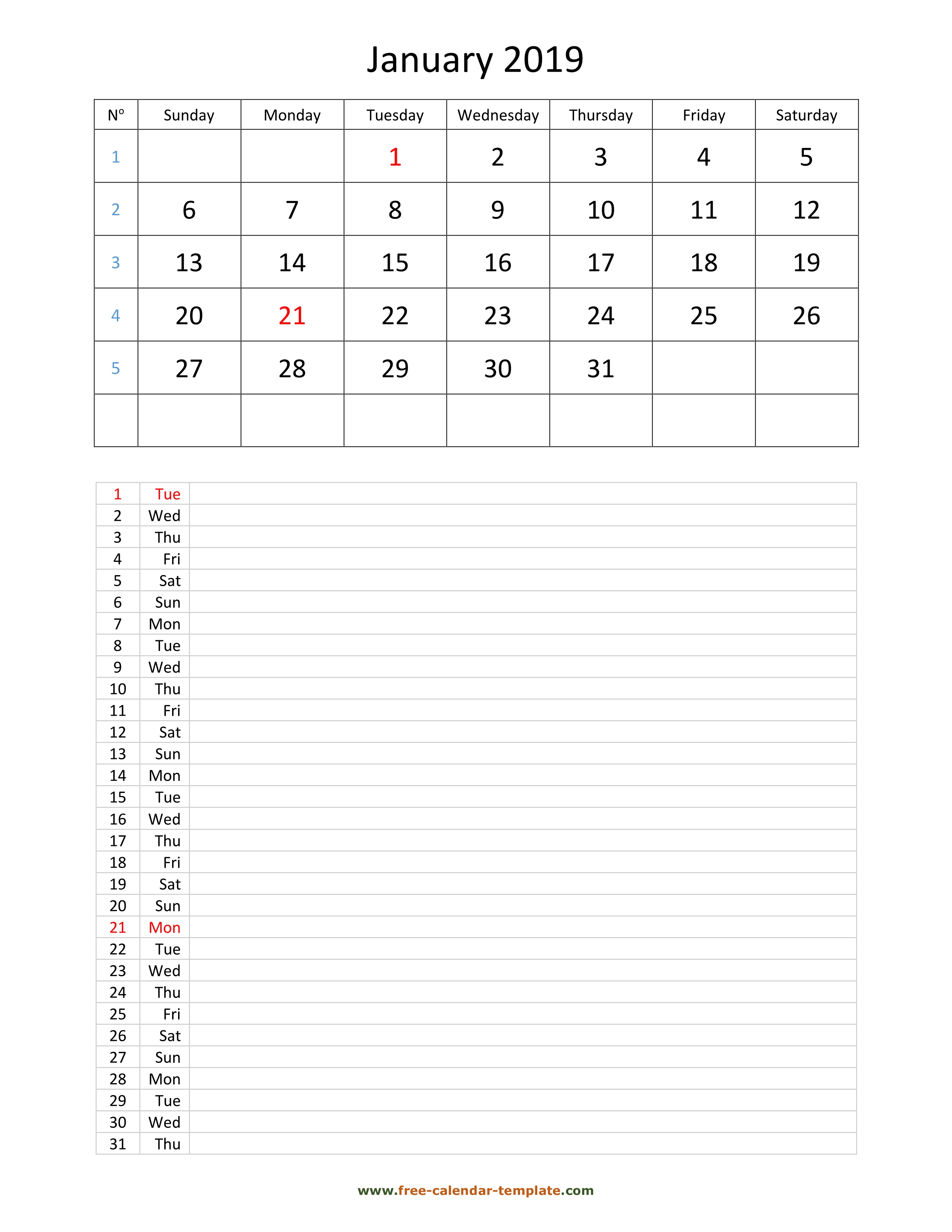 Printable 2019 Monthly Calendar Grid Lines For Daily Notes in Printable Calendar With Lines