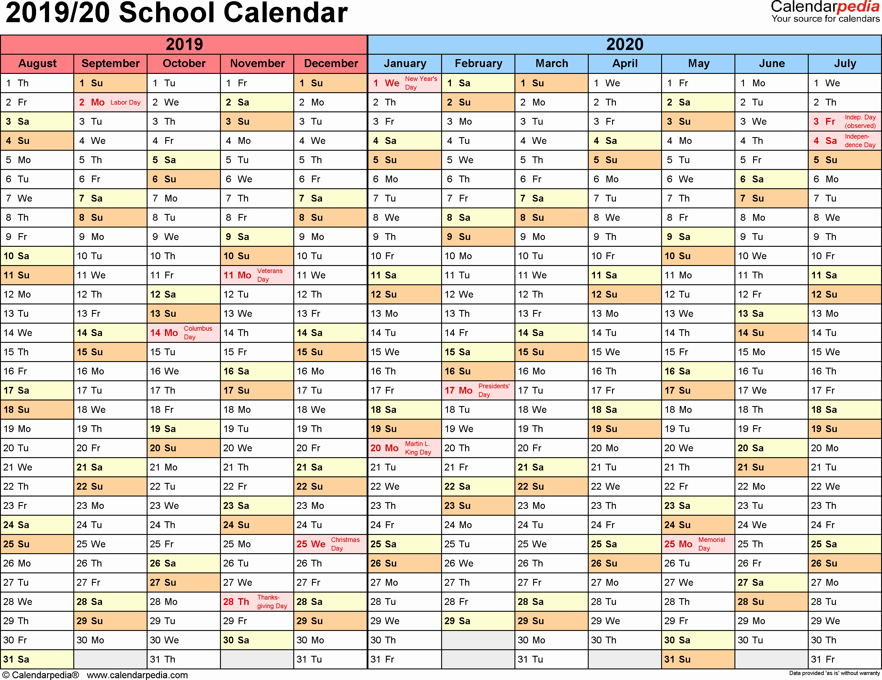 Printable 2019 Monthly School Calendar inside Mauritius School Calendar 2020