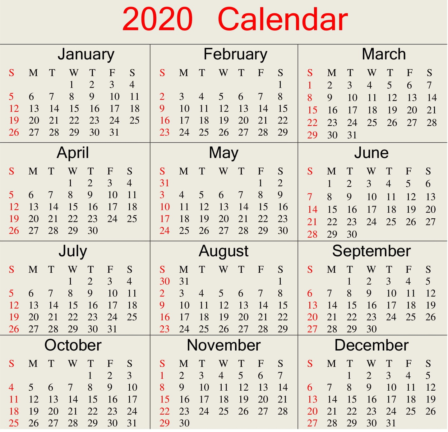 Printable 2020 Calendar Word Document  Latest Printable for 2020 Julian Date Calendar Printable