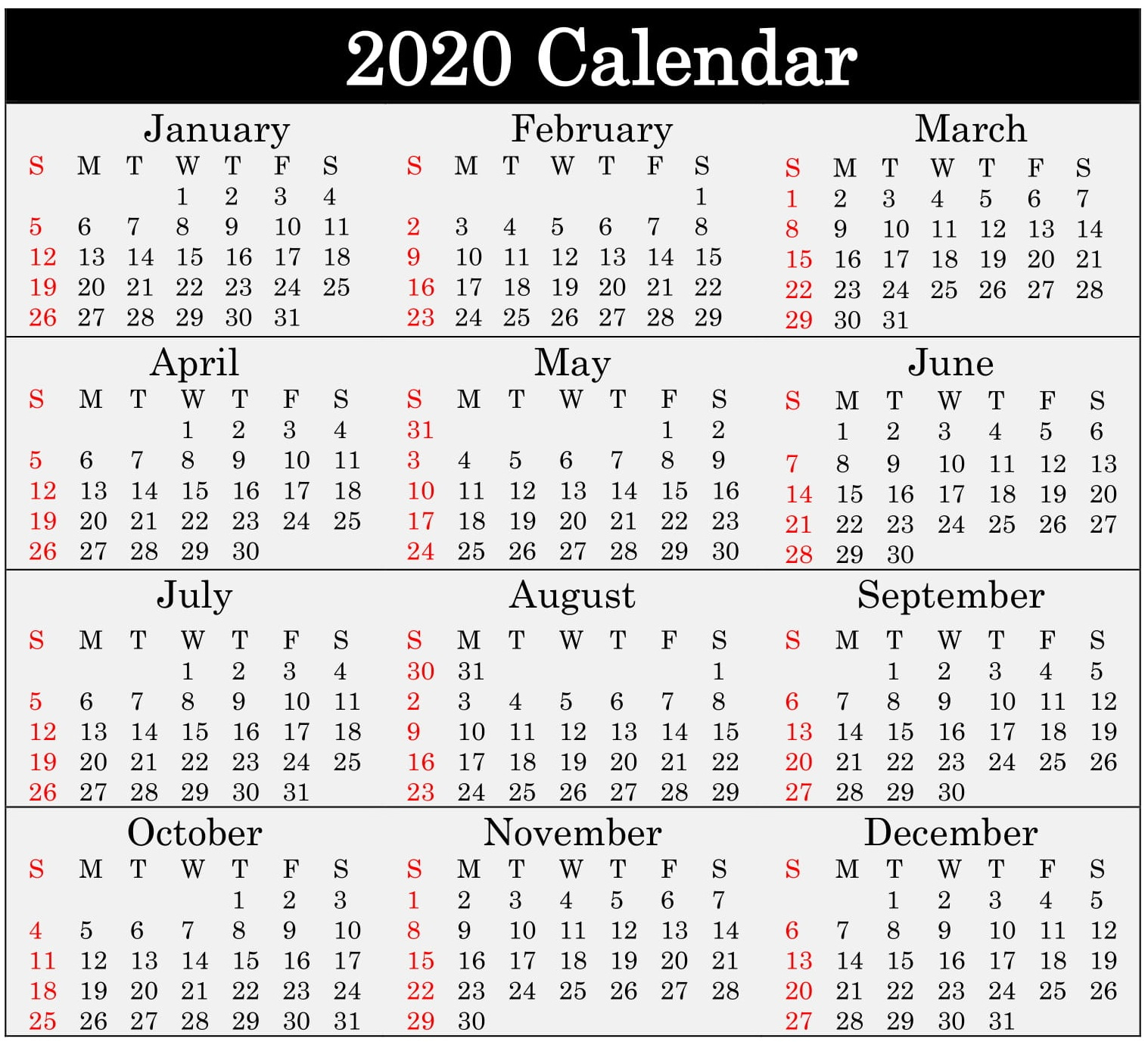 Printable 2020 Calendar Word Document  Latest Printable in 2020 Julian Date Calendar Printable