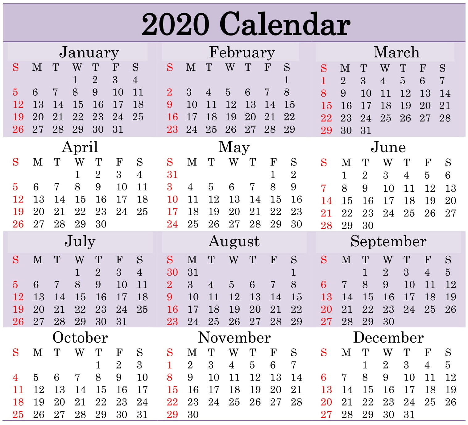 Printable 2020 Calendar Word Document  Latest Printable in Julian Leap Year Calendar