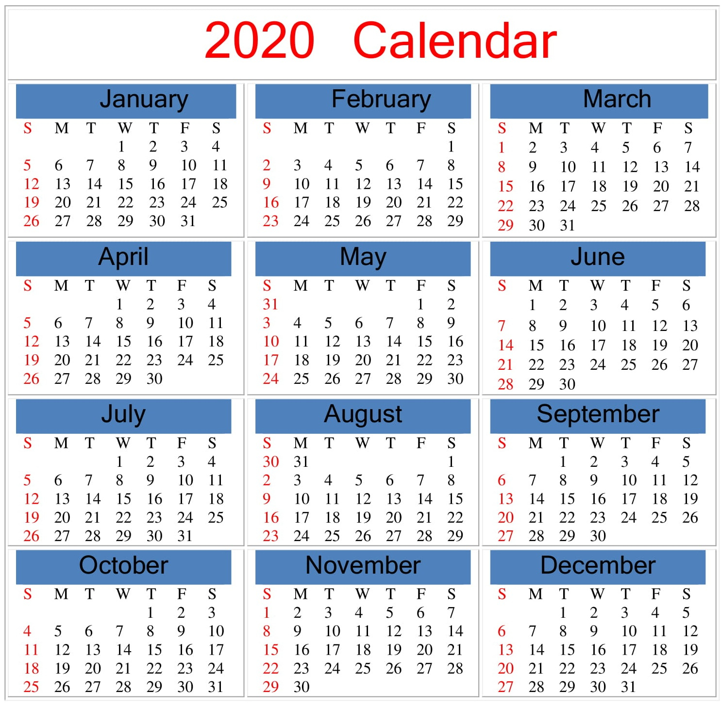 Printable 2020 Calendar Word Document  Latest Printable inside 2020 Julian Date Calendar Printable