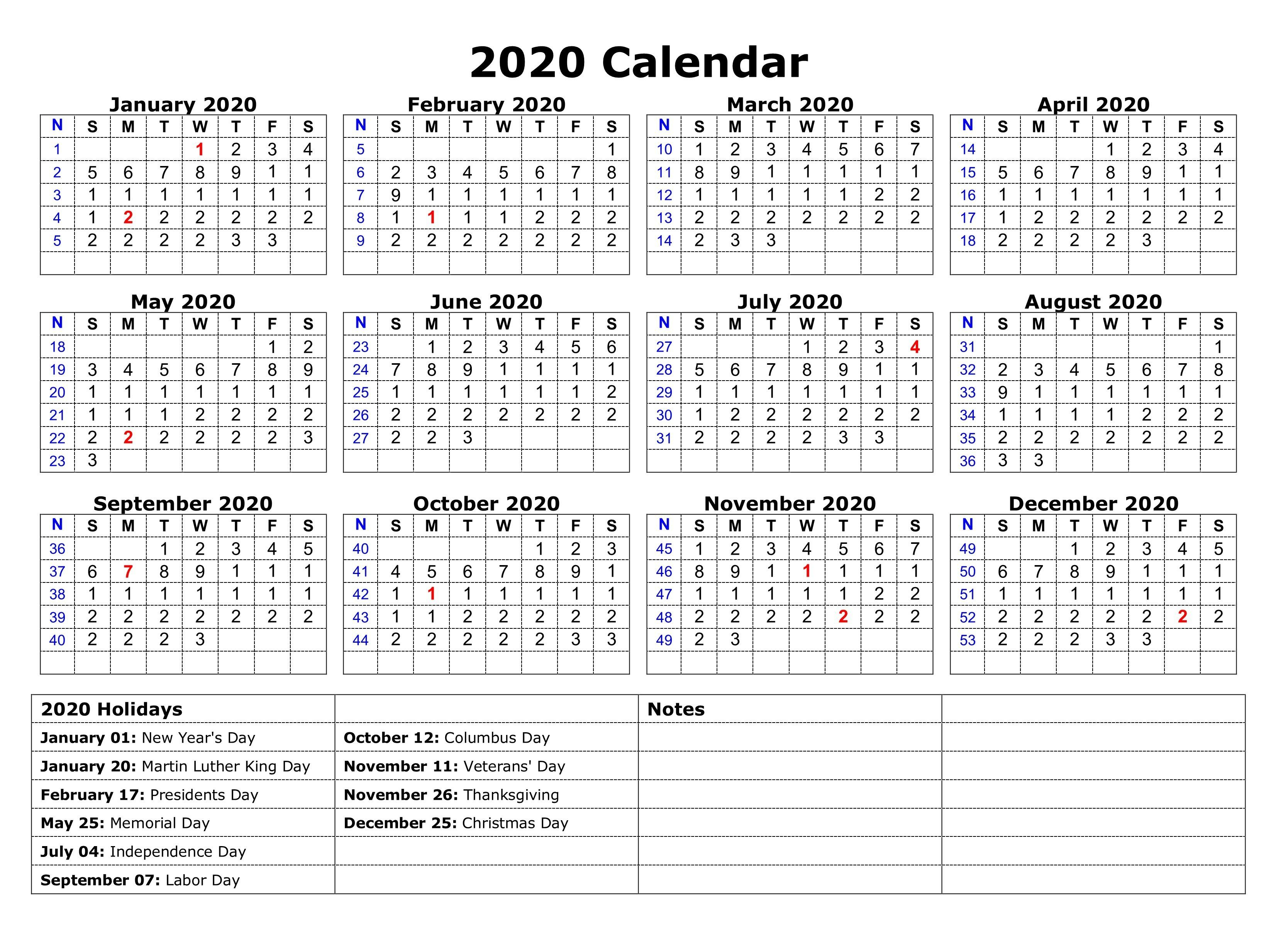 Printable 2020 One Page Holidays Calendar | Free Printable with Calendar 2020 Excel Hong Kong