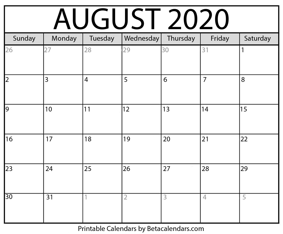 Printable August 2020 Calendar  Beta Calendars within August 2020 And September 2020 Calendar