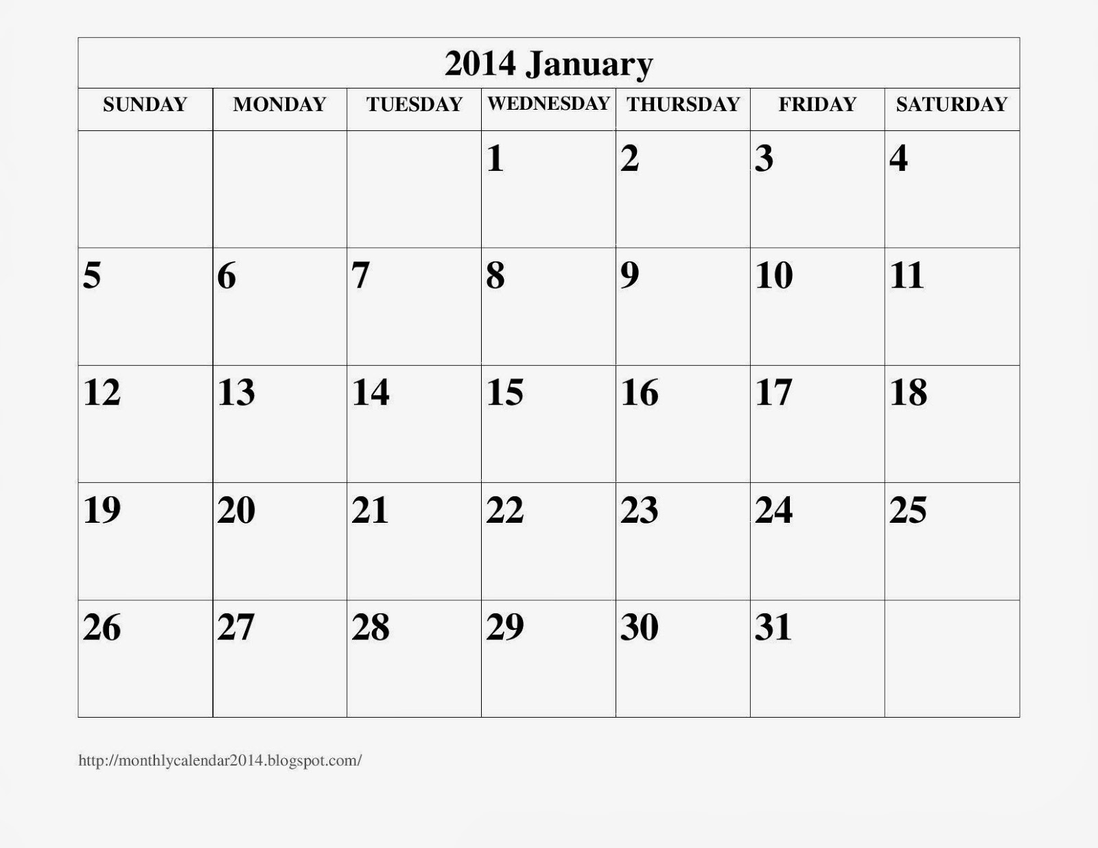 Printable Calendar 2014, Blank Calendar 2014, Download intended for Blank Calendar 2014
