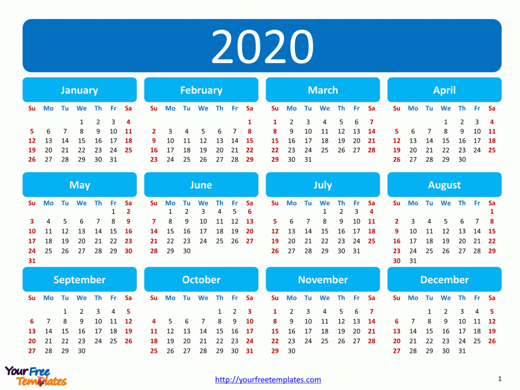 Printable Calendar 2020 Template  Free Powerpoint Templates within Printable 2020 Calander