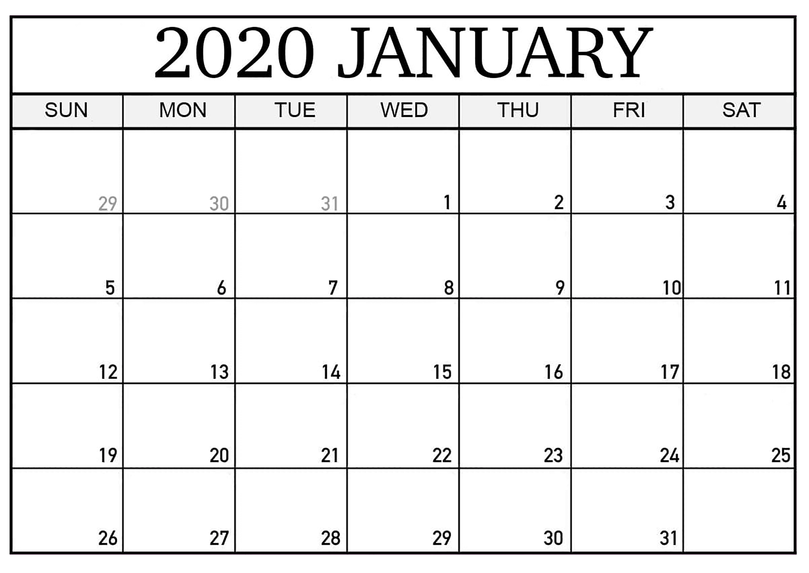 Printable Calendar January 2020 Pdf  2019 Calendars For in January 2020 Calendar Png