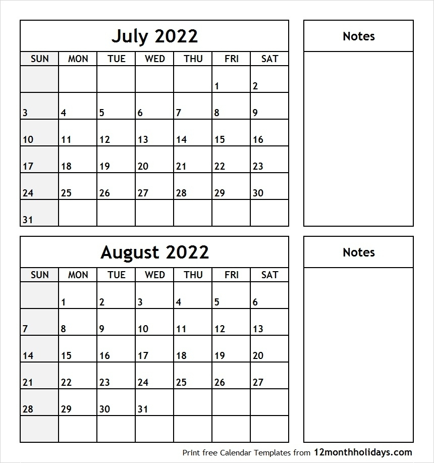 Printable Calendar July And August 2020 | Monthly Printable throughout July And August 2020 Calendar Printable