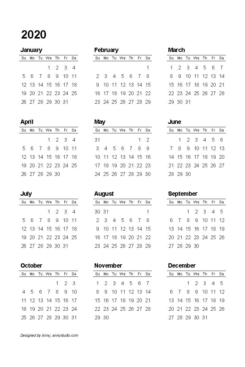 Printable Calendar Template 2020 – Pleasant To My Blog, On intended for 2020 At A Glance Calendar Printable