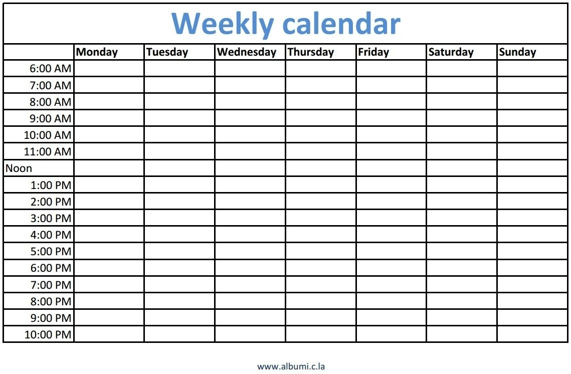 Printable Calendar With Time Slots  Calendar Inspiration Design for Blank Calendar With Time Slots