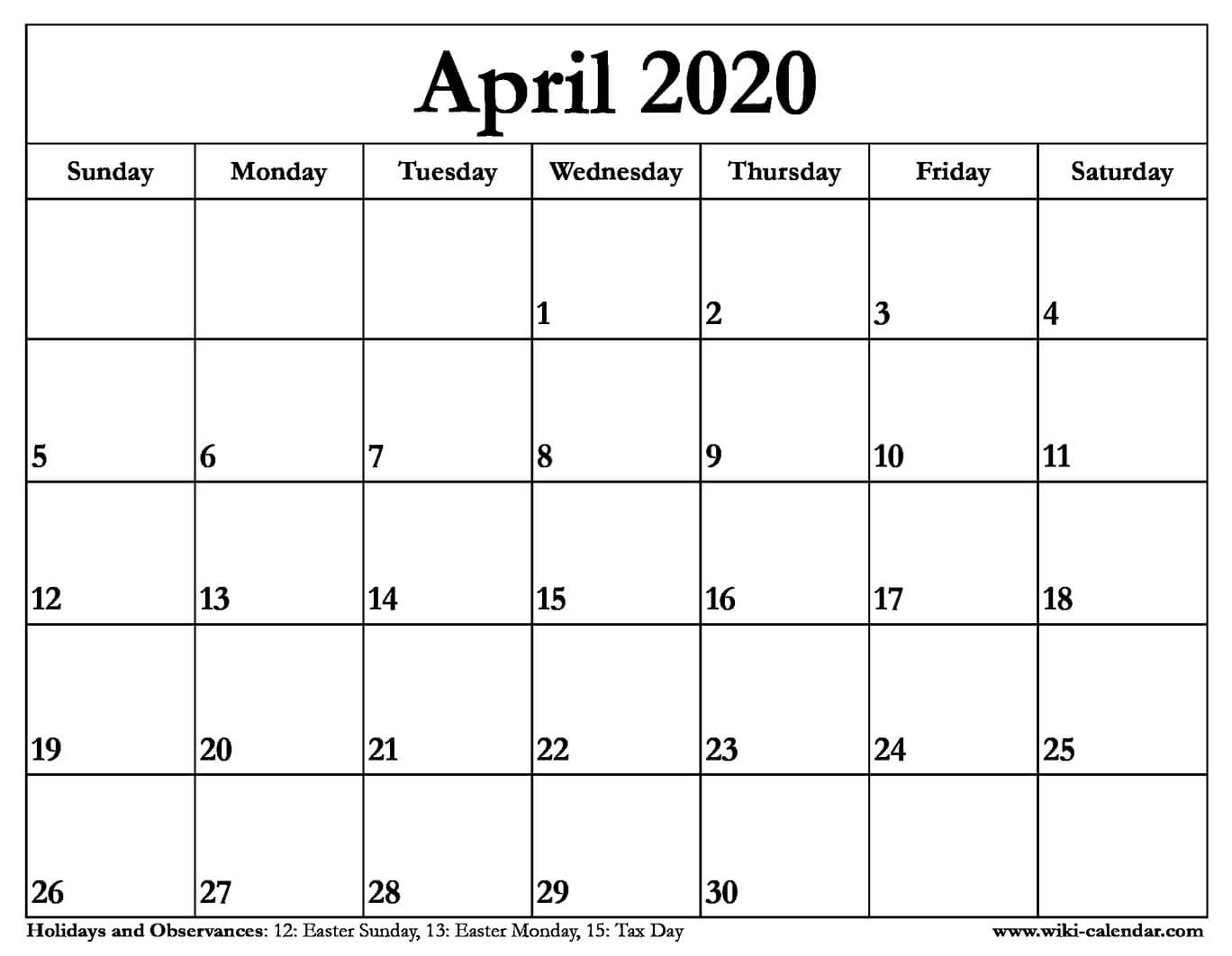 Printable Calendars April 2020  Bolan.horizonconsulting.co inside April 2020 Printable Calendar