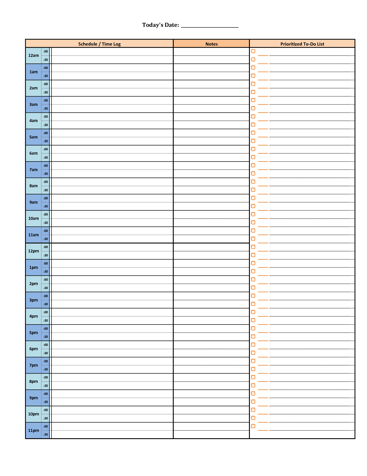 Printable Daily Hourly Schedule Template | Hourly Planner in 24 Hour Planner Template