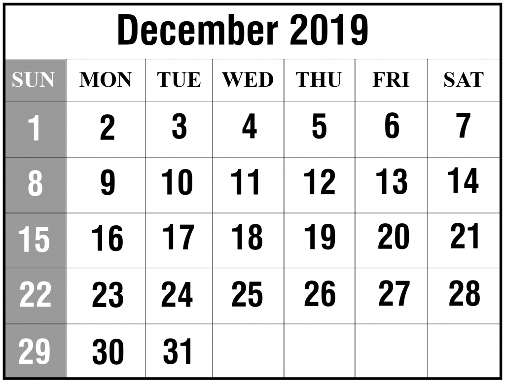 Printable December 2019 Calendar – Waterproof Paper throughout Waterproof Calendar January 2020