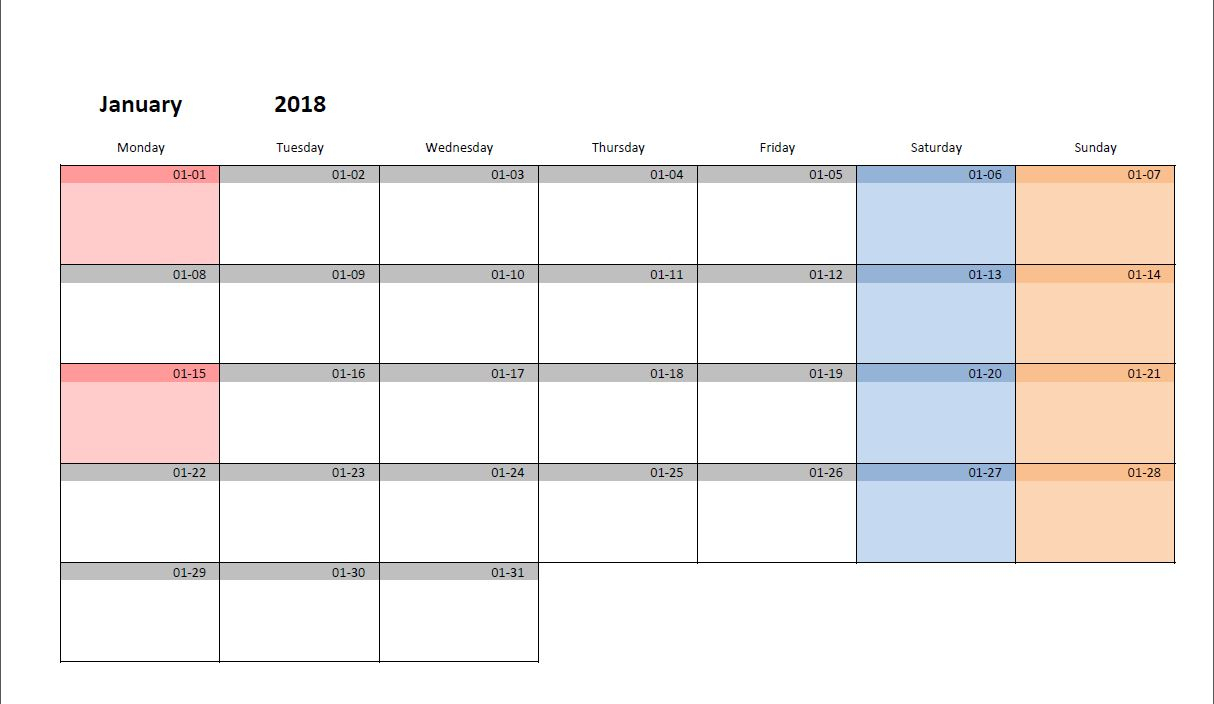 Printable Monthly Calendar Template For Excel | Excelmalin within Monthly Calendar In Excel