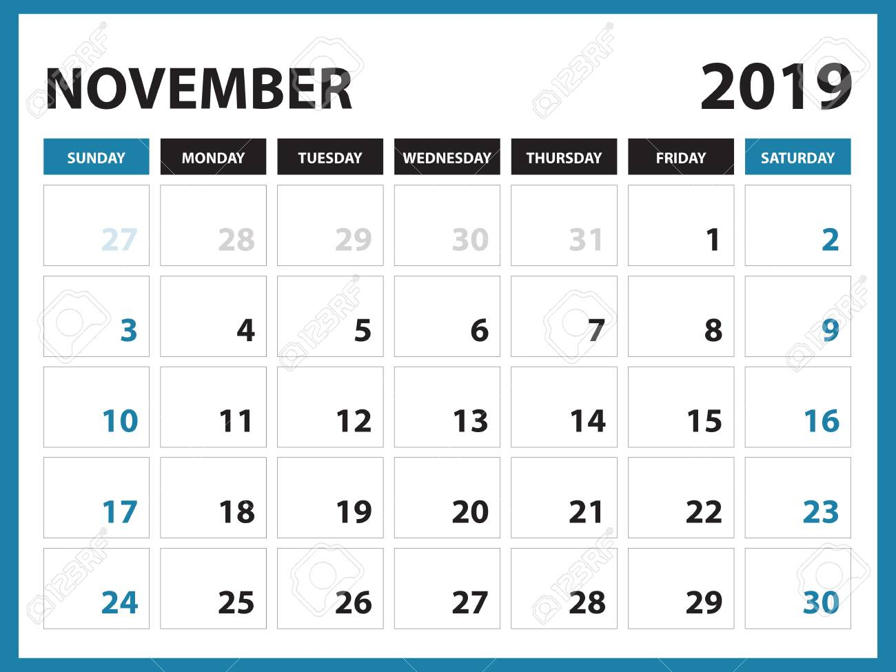 Printable November 2019 Calendar Clipart inside November Calendar Clipart Free