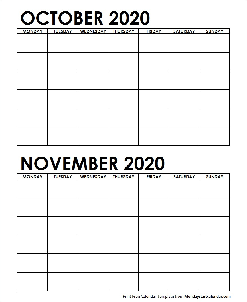 Printable October November 2020 Calendar Template Blank for October &amp;amp; November 2020 Calendar