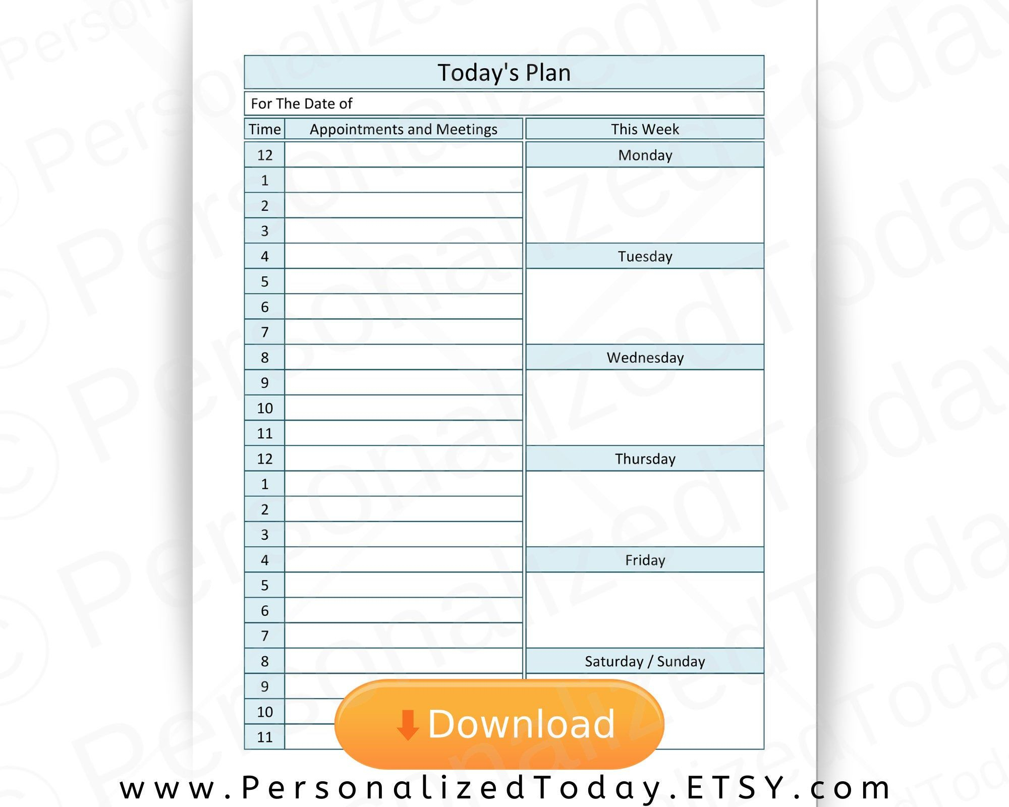 Printable Today&#039;s Plan 24 Hourly Time Slots Daily Planner intended for Daily Planner With Time Slots