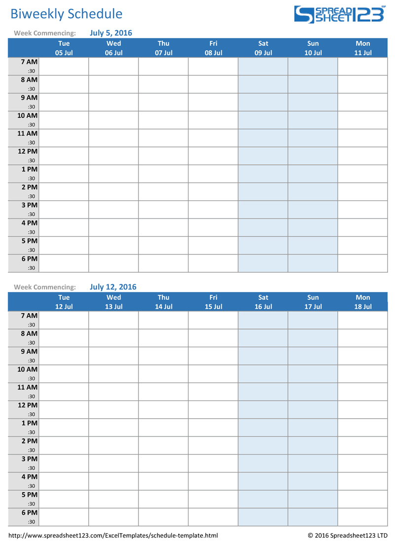 Printable Weekly And Biweekly Schedule Templates For Excel throughout Daily Planner With Time Slots Template