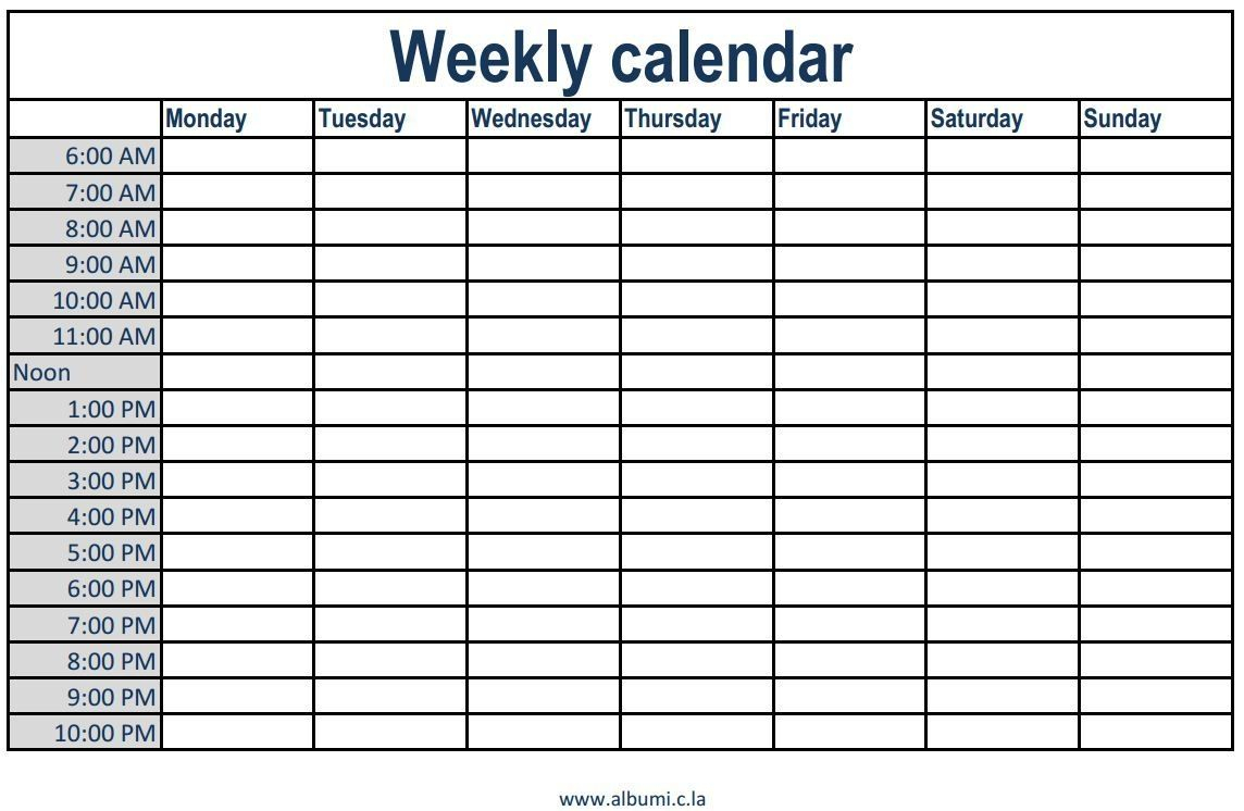 Printable Weekly Calendar With Time Slots Printable Weekly inside Weekly Calendar Template With Time Slots
