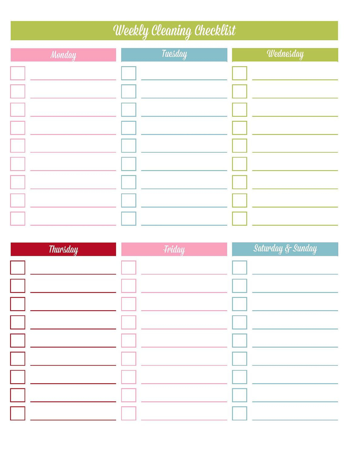 Printable+Blank+Weekly+Checklist+Template | Cleaning regarding Printable Blank Checklist