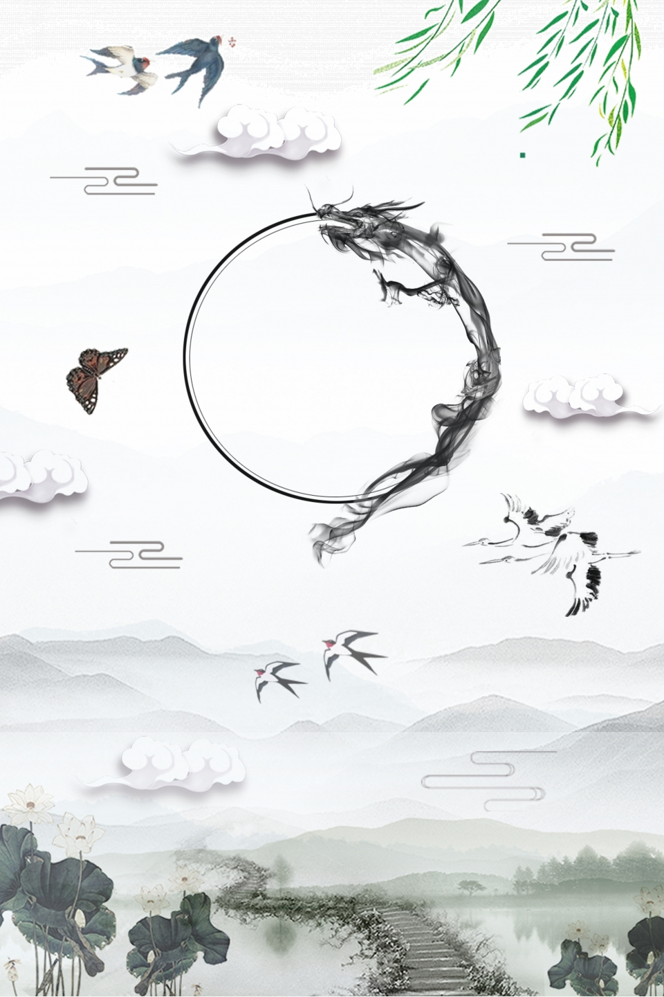 Qingming Festival Gray Green Minimalist Poster Background with Ching Ming 2021