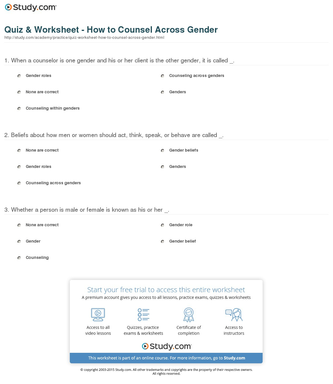 Quiz &amp; Worksheet  How To Counsel Across Gender | Study for Boy Or Girl Prediction Quiz