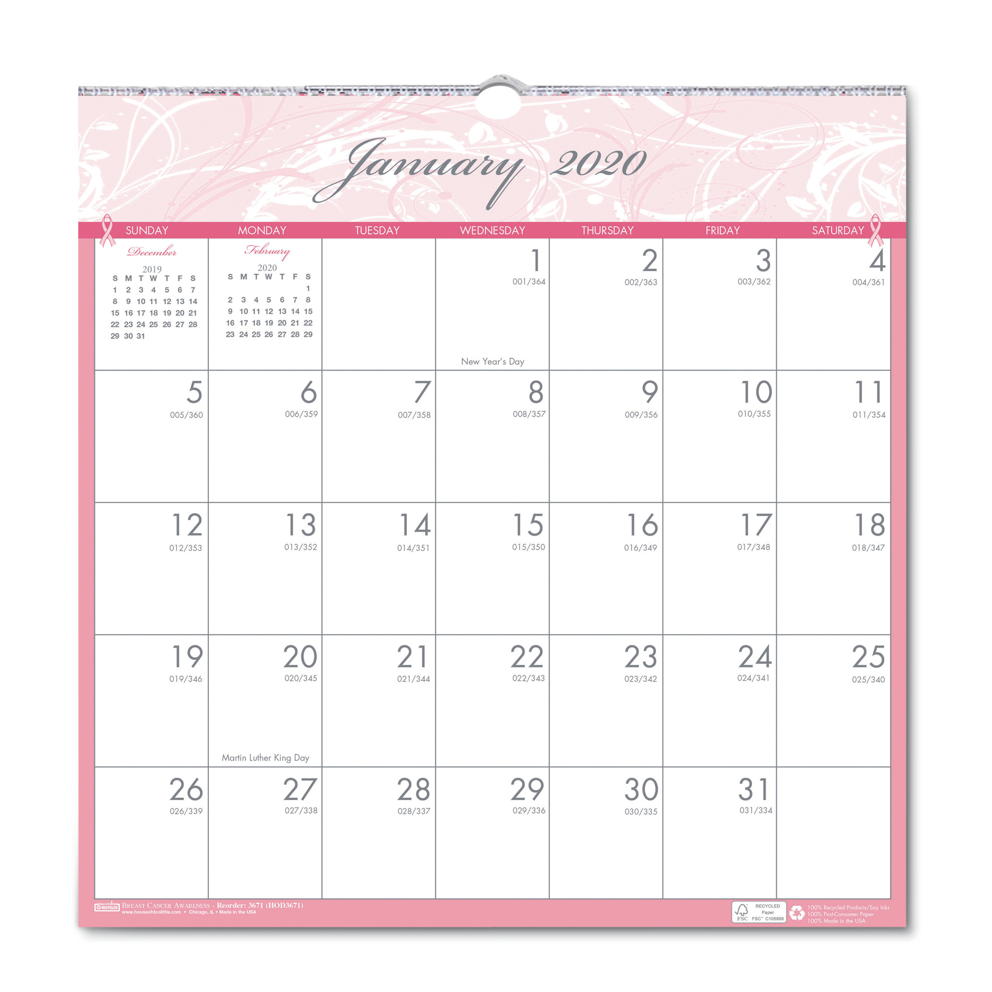 Recycled Breast Cancer Awareness Monthly Wall Calendar, 12 X 12, 2020 with regard to 12X12 Calendar Template
