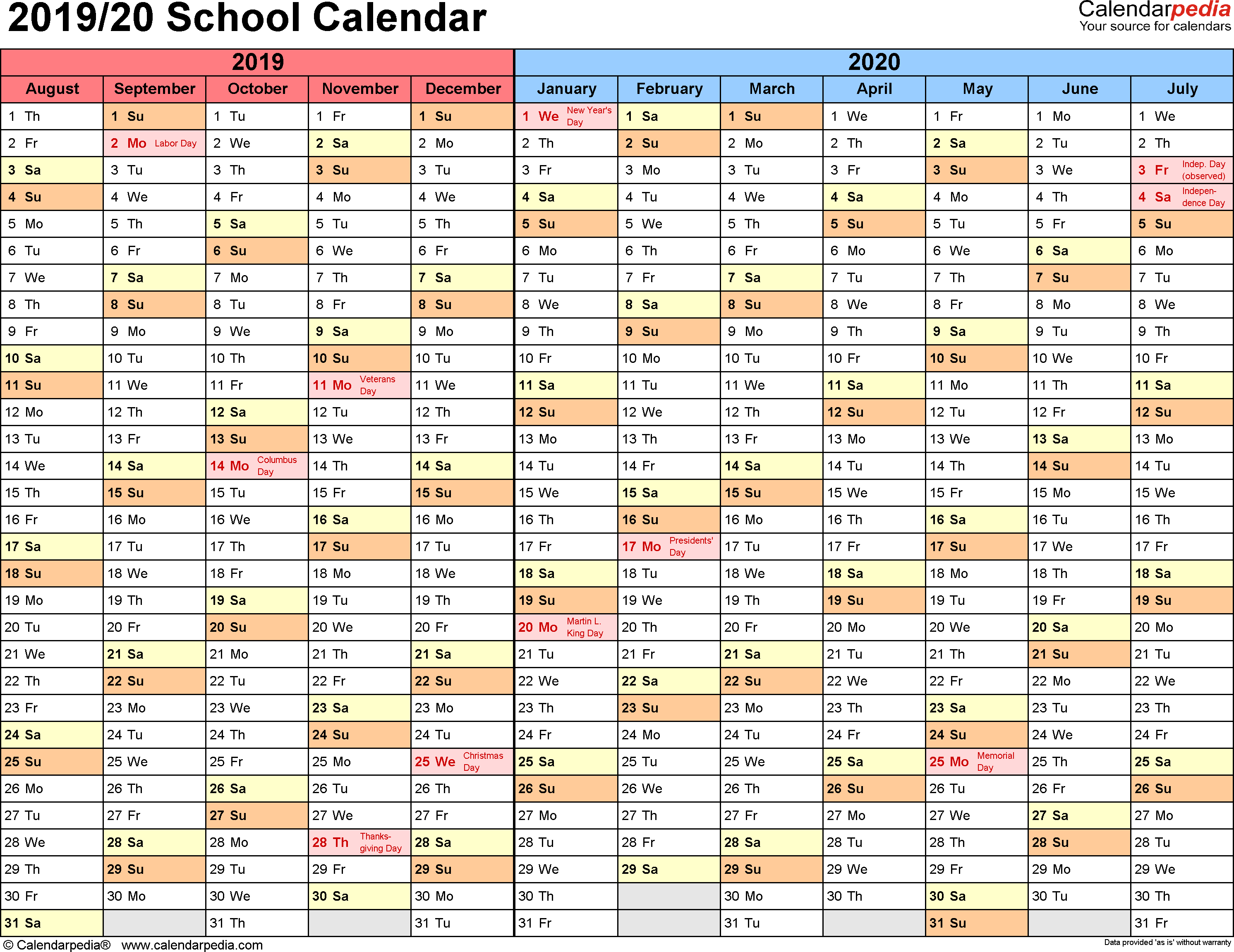 School Calendars 20192020  Free Printable Excel Templates pertaining to School Terms 2020 South Africa