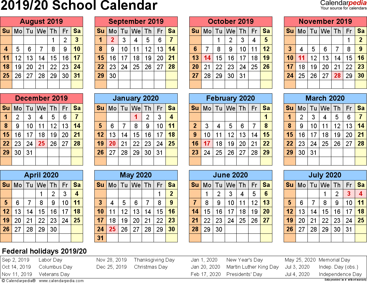 School Calendars 20192020  Free Printable Pdf Templates within National Day Calendar At A Glance