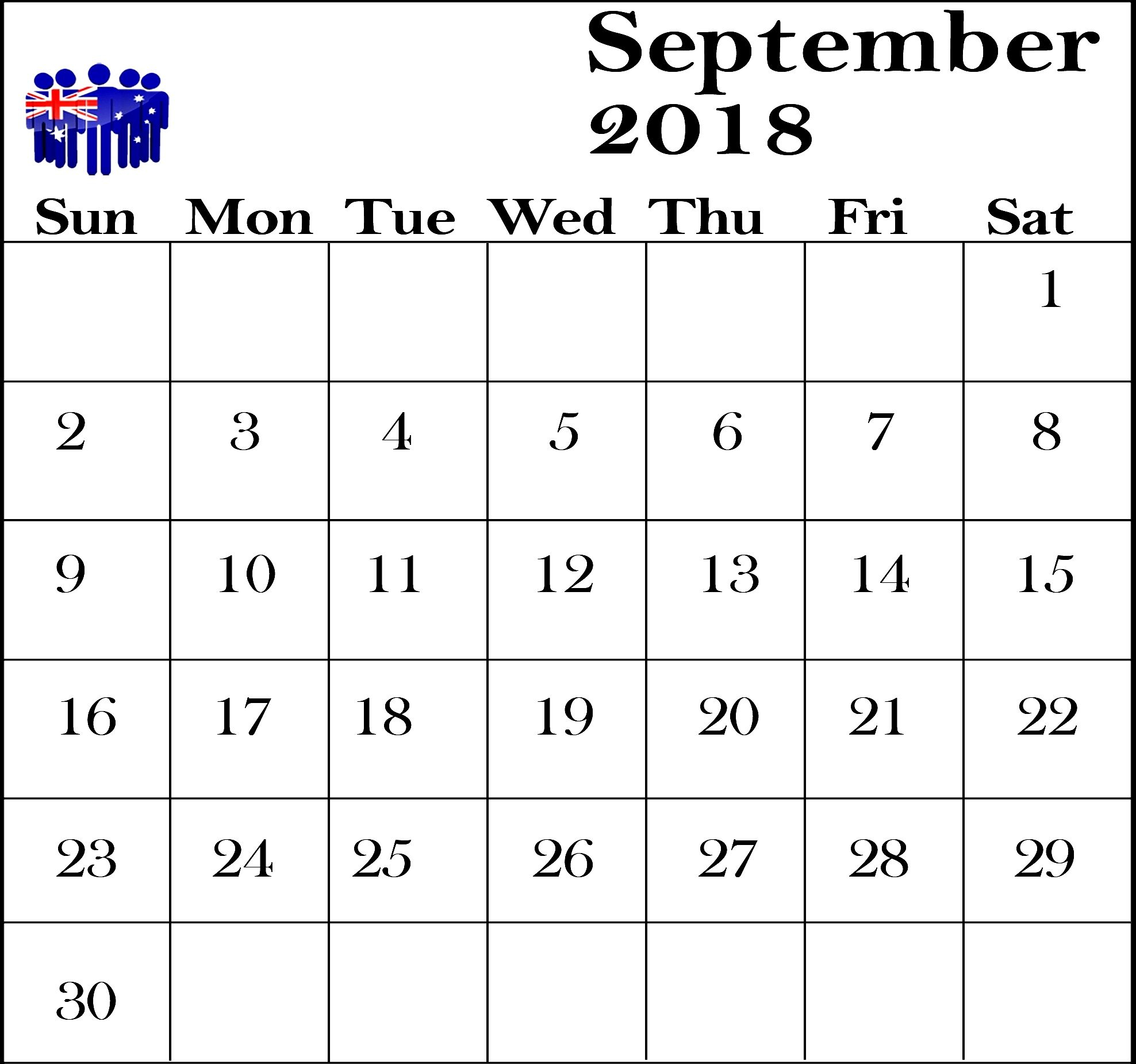 September 2018 Calendar Australia Template | September intended for 2018 Calendar Australia Printable