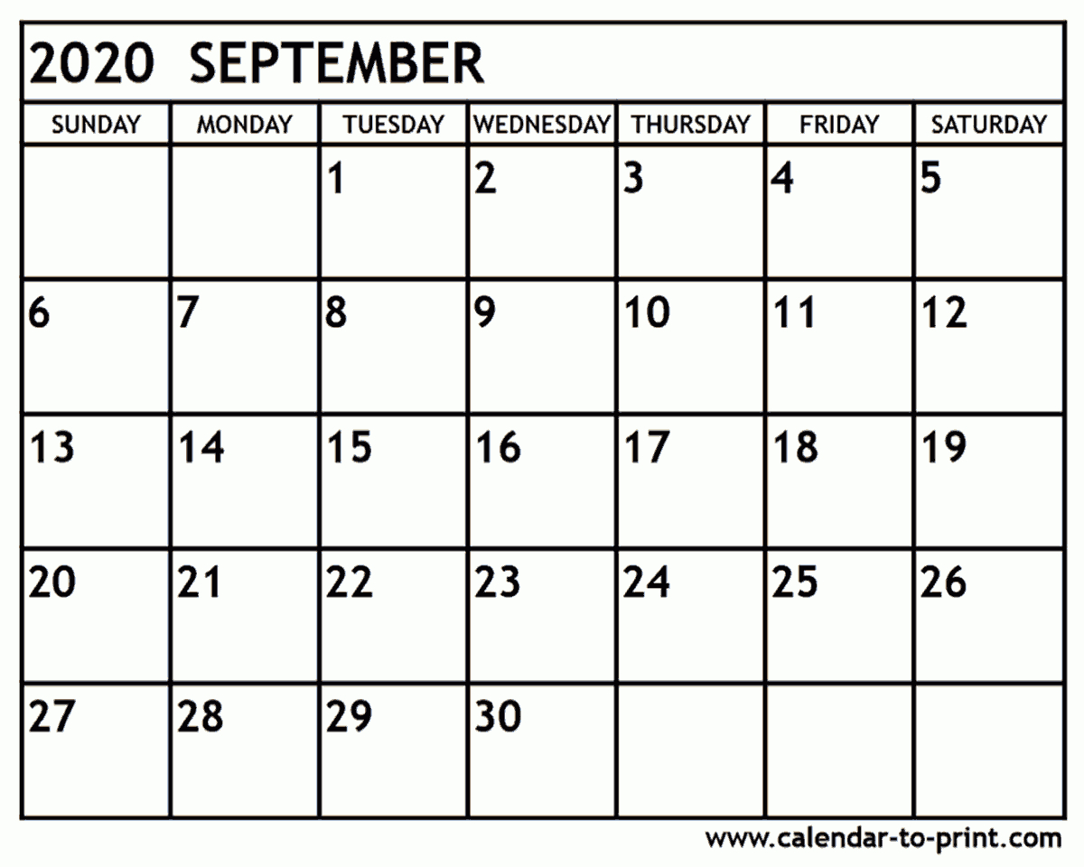 September 2020 Calendar Printable within Vertex Calendar 2020