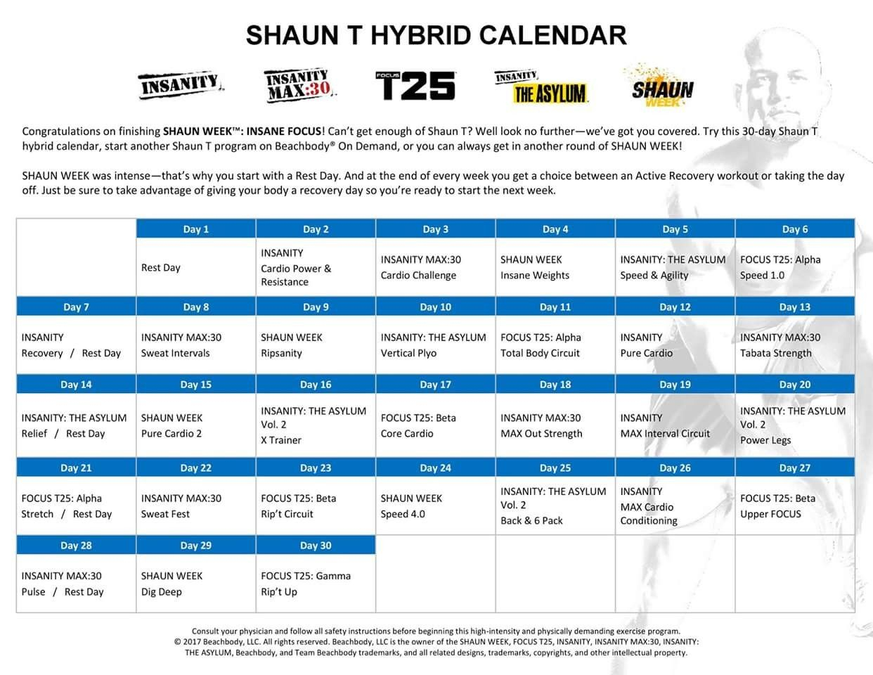 Shaun Week Monthly Calendar #2 Calendrier Hybride Mensuel regarding Shaun T Calendar