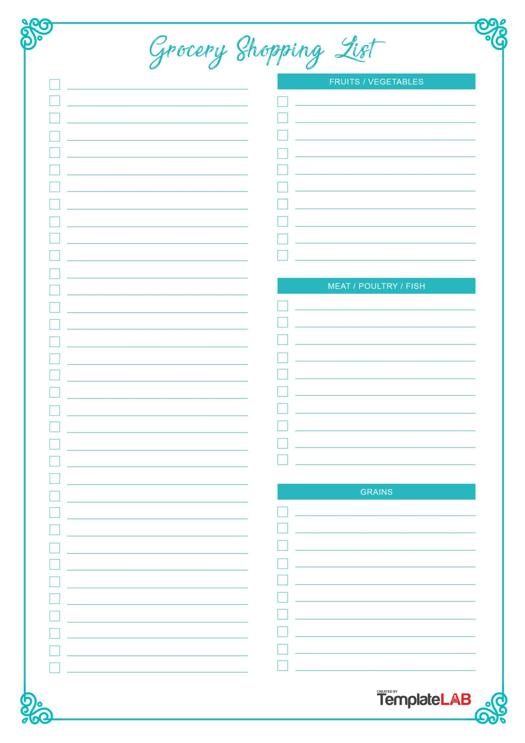 Shopping List Template Pdf Google Docs Grocery Editable in Editable Grocery List