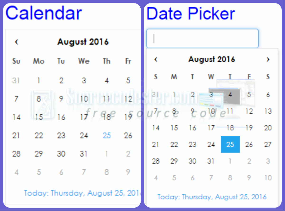 Simple Calendar Date Picker Using Jquery Plugin | Free for Php Calendar Date Picker