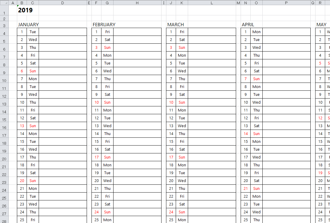 Simple Excel Calendar Template in Calendar Excel Template