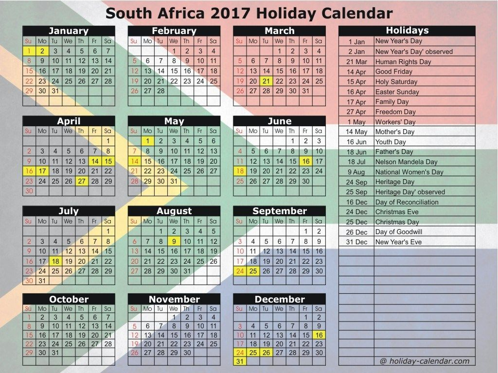 South Africa 2017  2018 Holiday Calendar | Holiday Calendar with regard to 2017 School Calendar South Africa