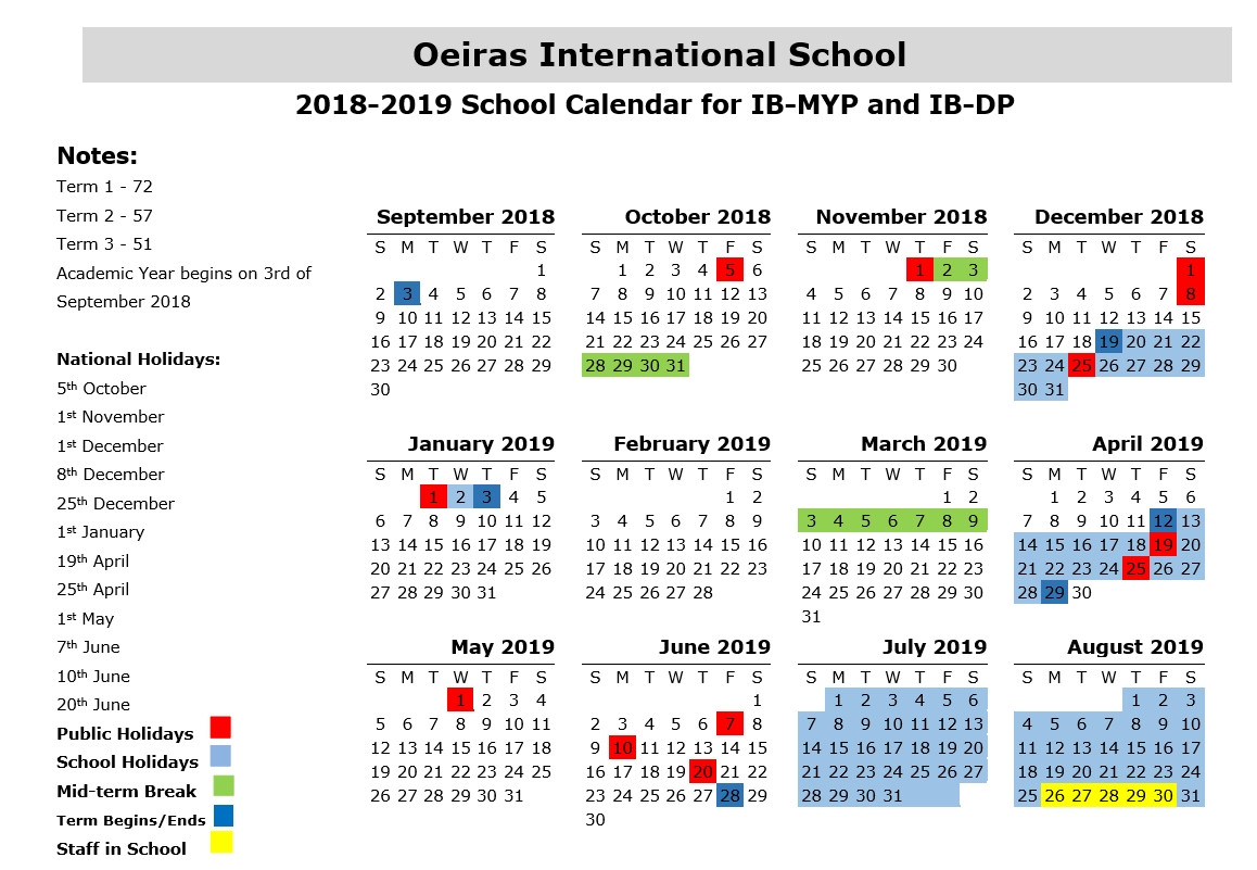 Special Days In The School Year 20192020  Calendar with regard to Oeiras International School Calendar