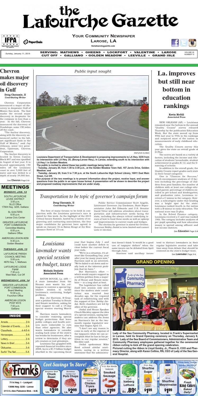 Sunday, January 11, 2015 The Lafourche Gazette By The intended for Oilfield Hitch Calendar Excel