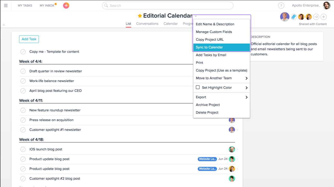 Syncing Asana With Google Cloud | Product Guide · Asana intended for Asana Export Calendar