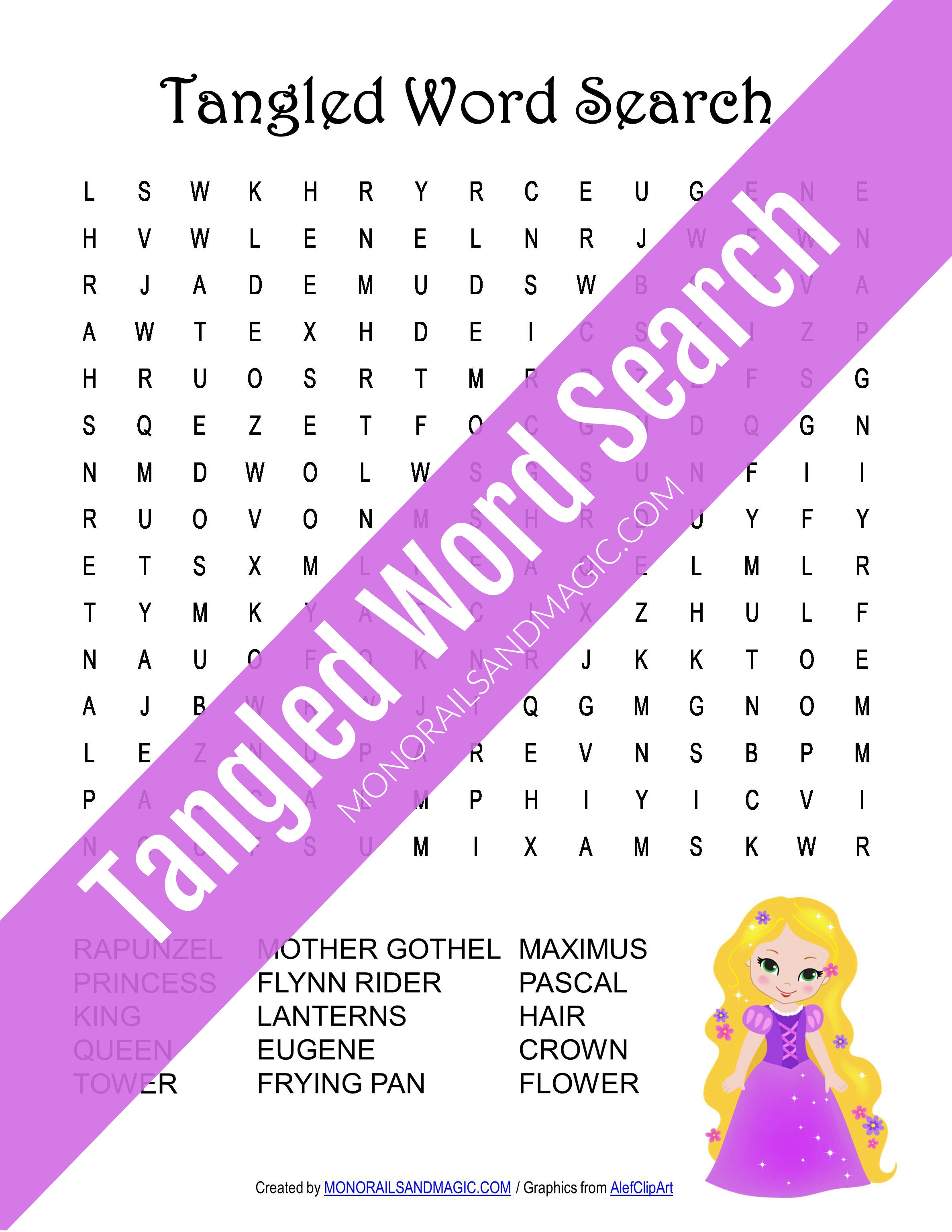Tangled Word Search Free Printable intended for Disney Princess Word Search