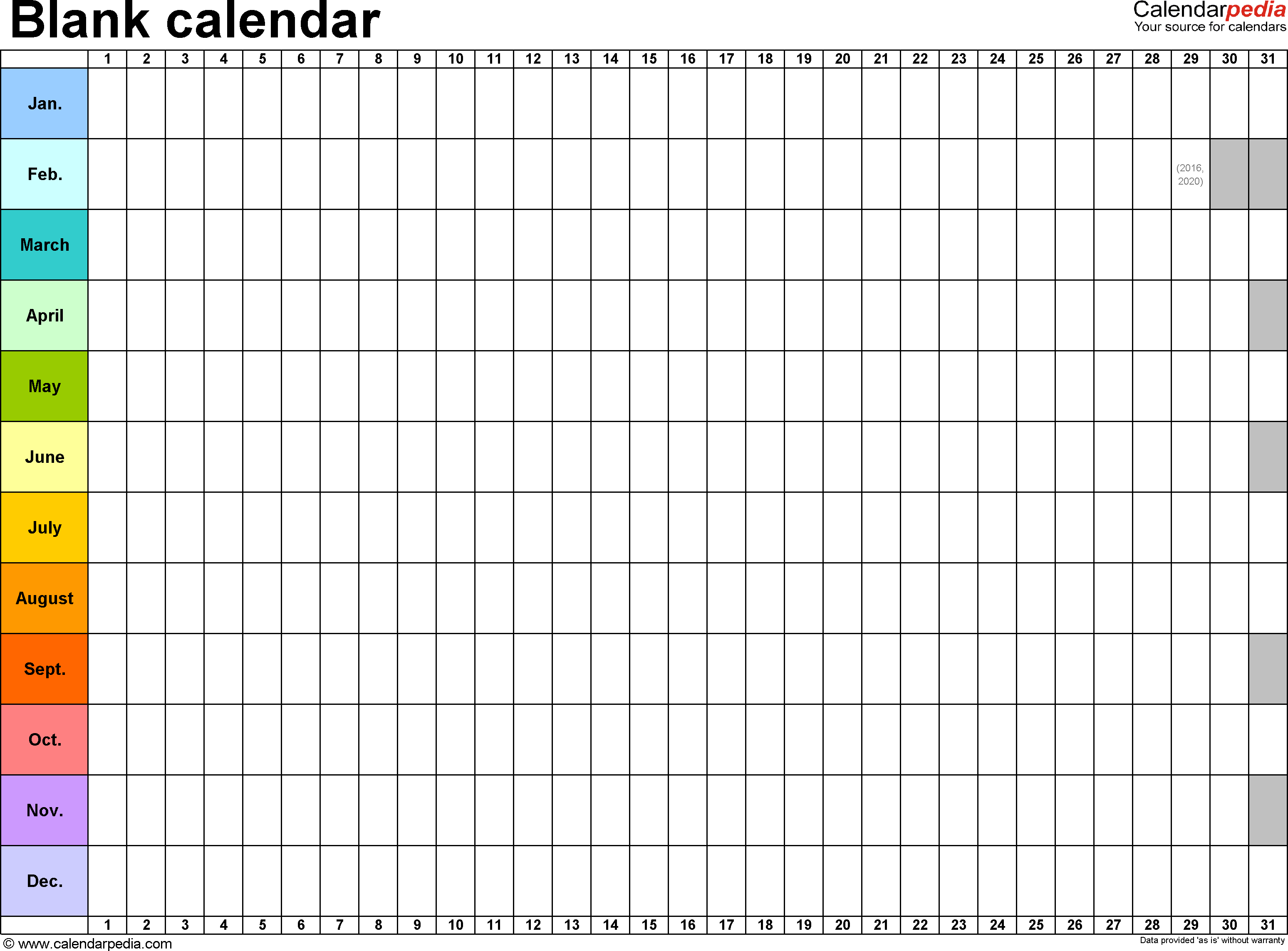 Template 2: Excel Template For Blank Calendar (Landscape inside Annual Calendar Template Excel