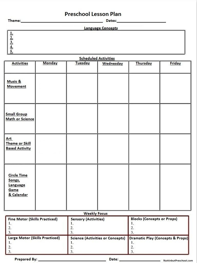 Template For Monthly Calendar Lesson Plans For Childrens for Preschool Monthly Calendar Template
