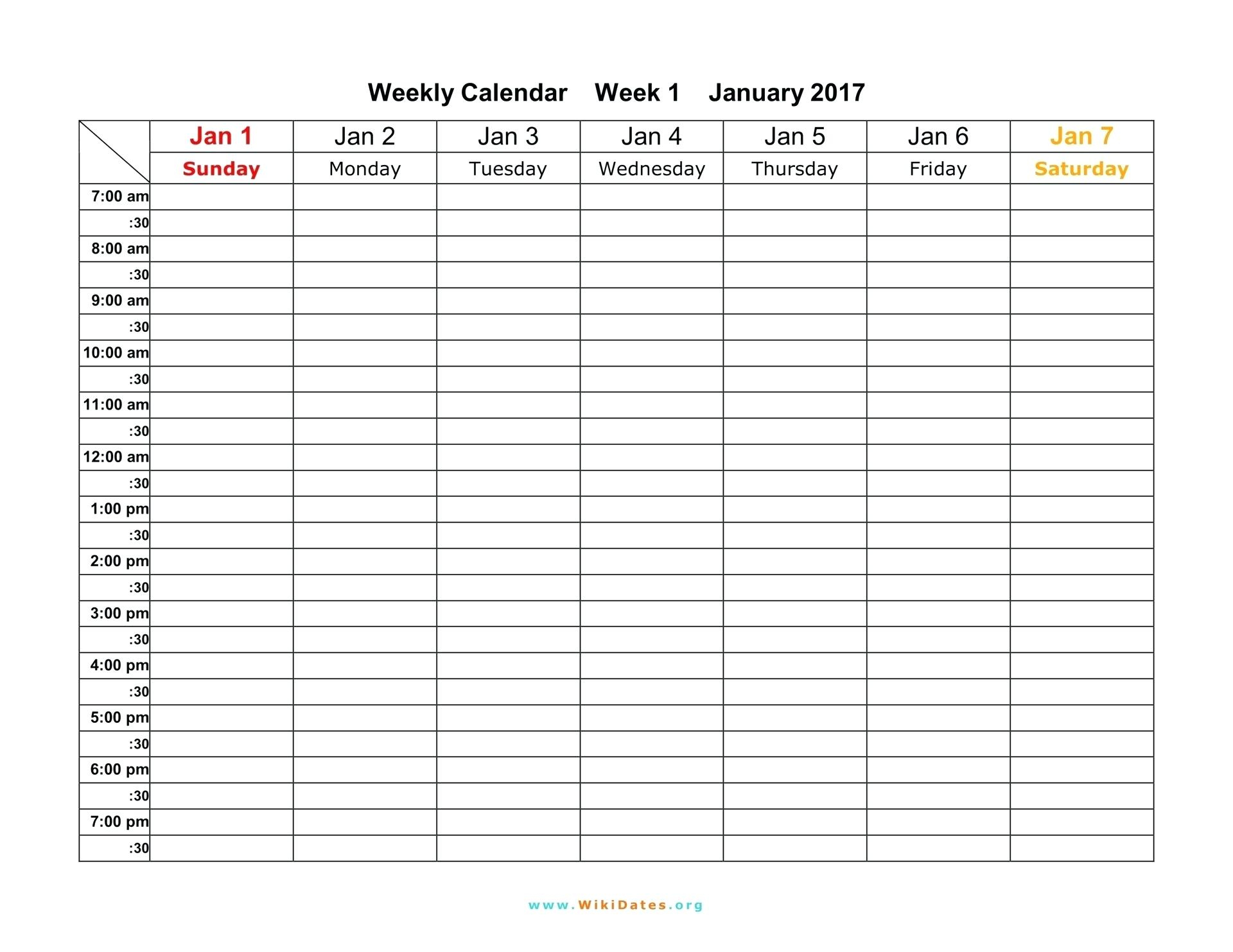 Template Weekly Calendar – Uppage.co inside Weekday Calendar Printable