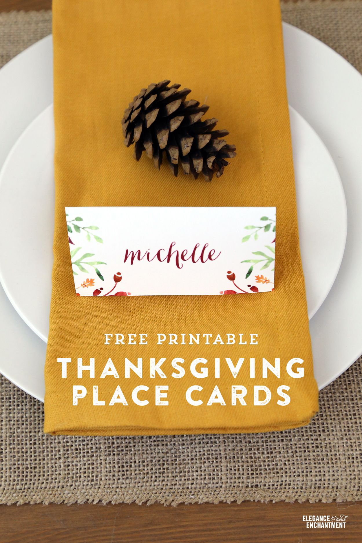 Thanksgiving Place Card And Tent Card Printables pertaining to Elegance And Enchantment