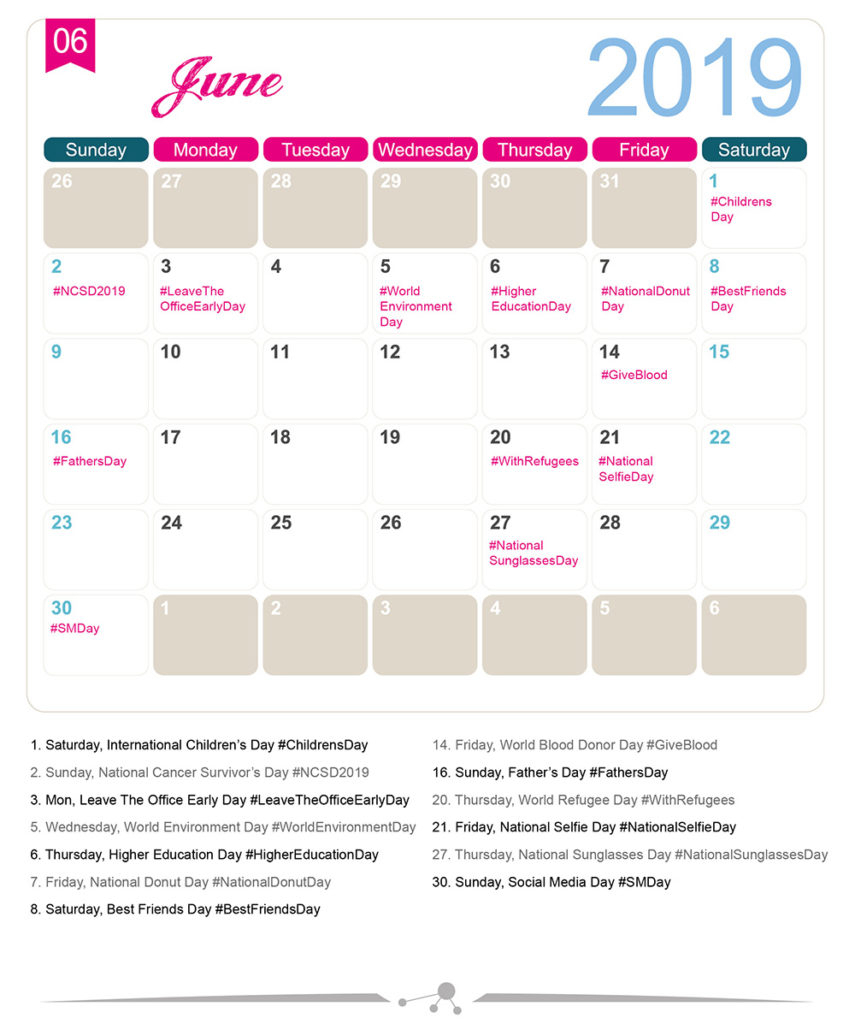 The 2020 Social Media Holiday Calendar  Make A Website Hub in International Days In June