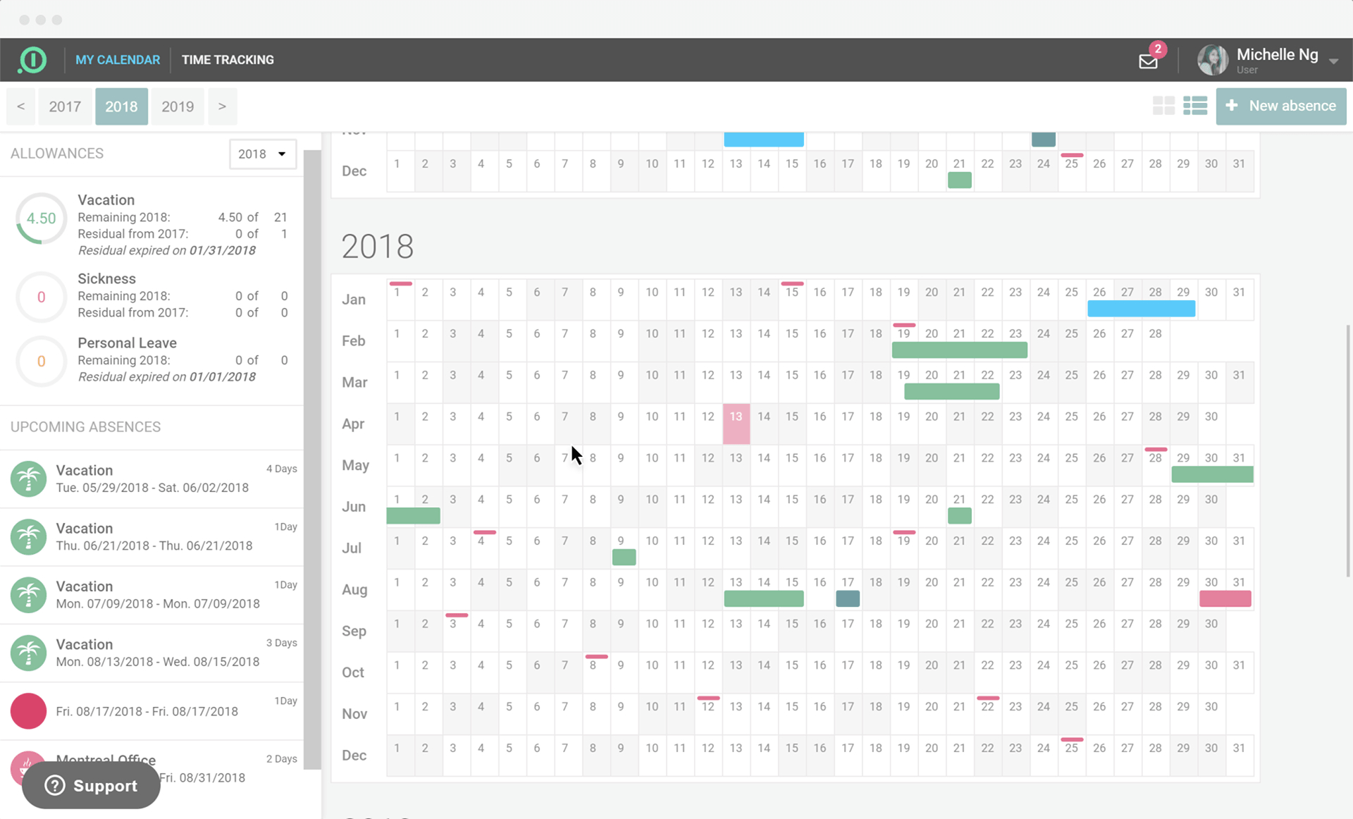 The Absence.io Digital Employee Vacation Tracker in Pto Tracking Calendar